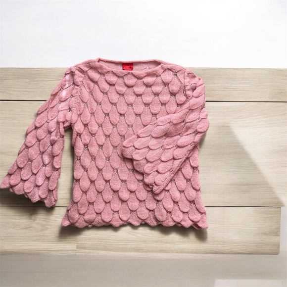 Christina Sweaters - Pink Scallop Pattern Sweater Top M